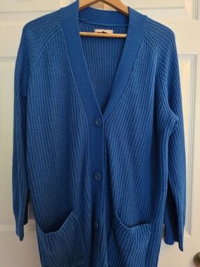 Woman Within Royal Blue Button-Front Knit Cardigan
